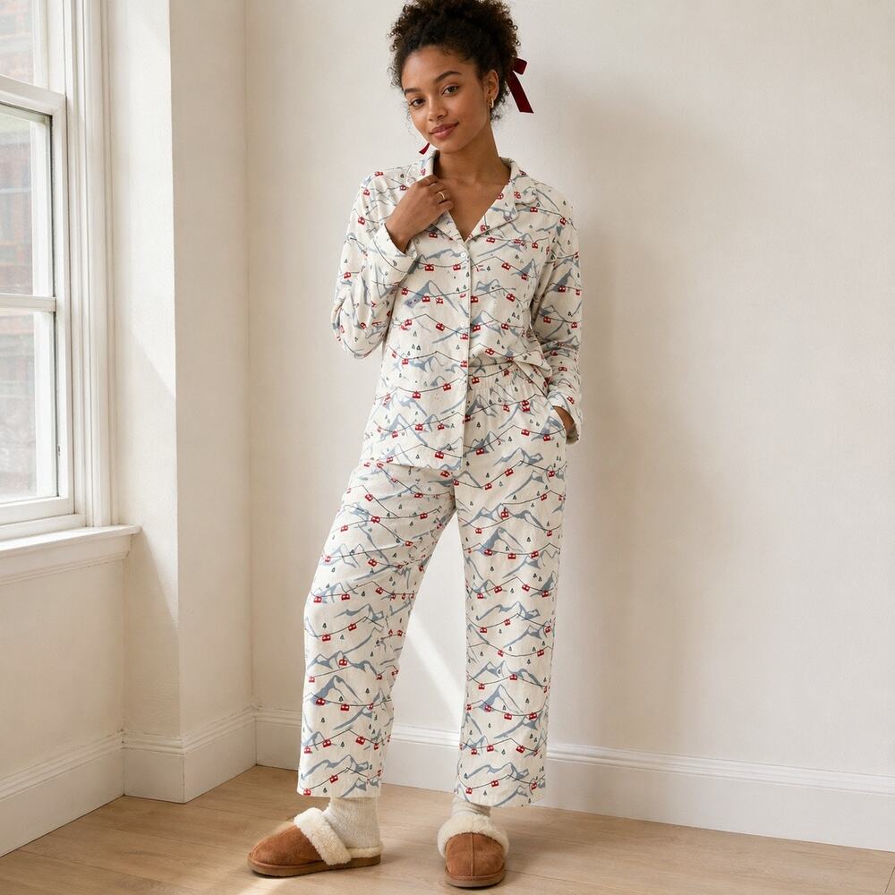 Hanna Andersson Gondola Print Holiday Cotton Pajama Set Small